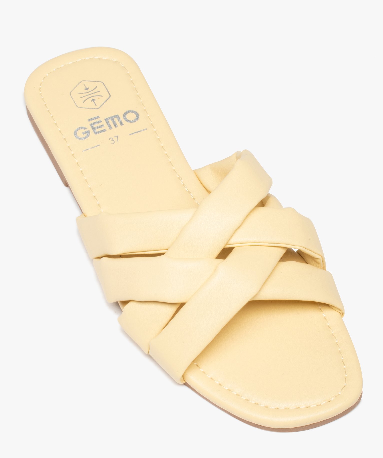 Mules femme à talon plat et brides matelassées entrecroisées jaune | GEMO