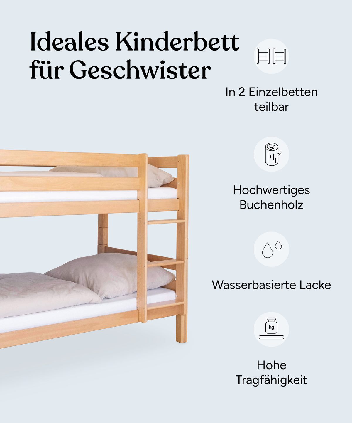 Etagenbett Buche Mittelhoch Transparent lackiert