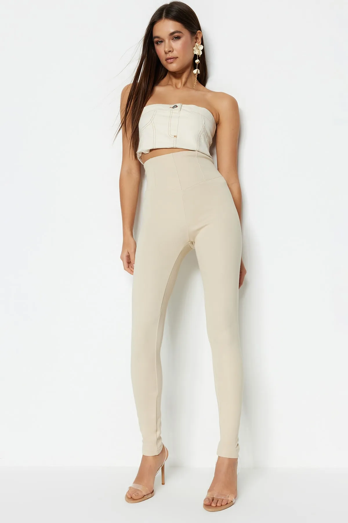 Trendyol Collection  Leggings - Beige - Hoher Bund