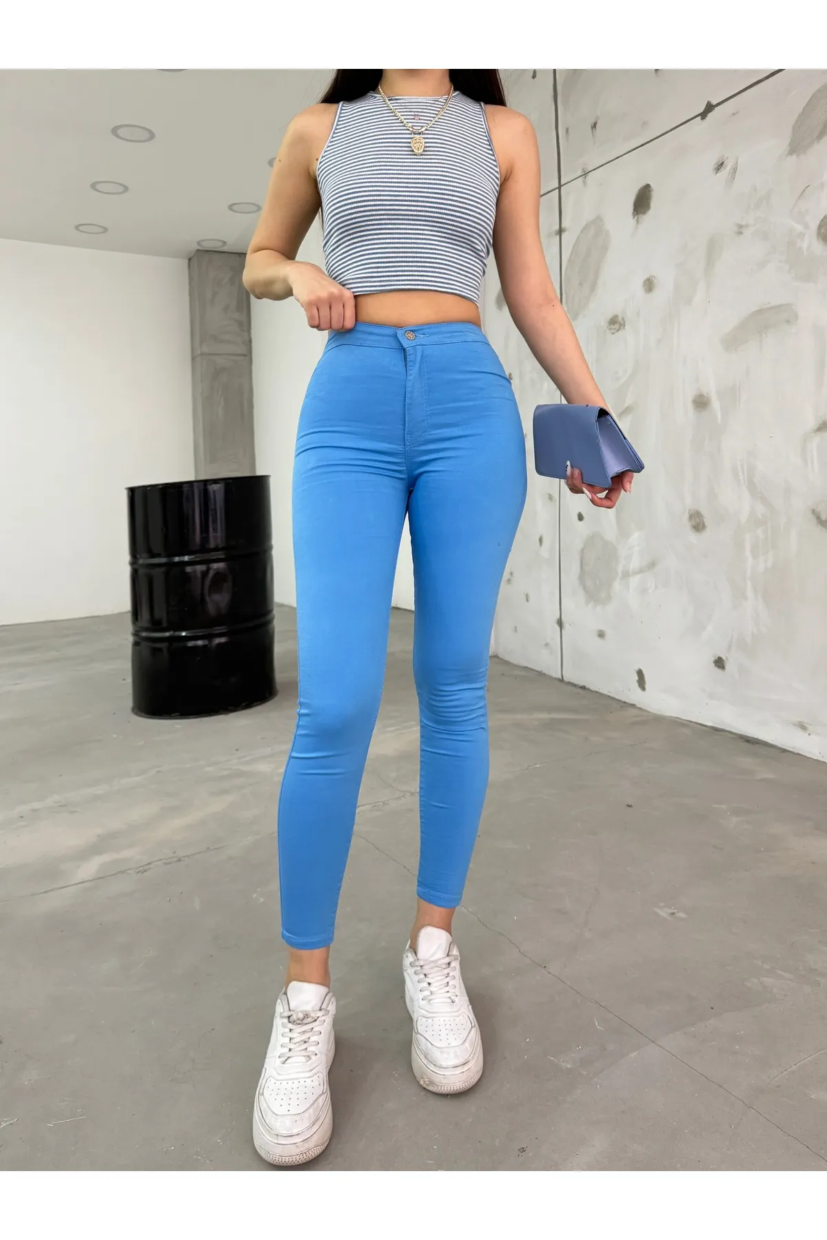 BİKELİFEJNS  Blaue Lycra-Leggings-Hose mit hoher Taille für Damen