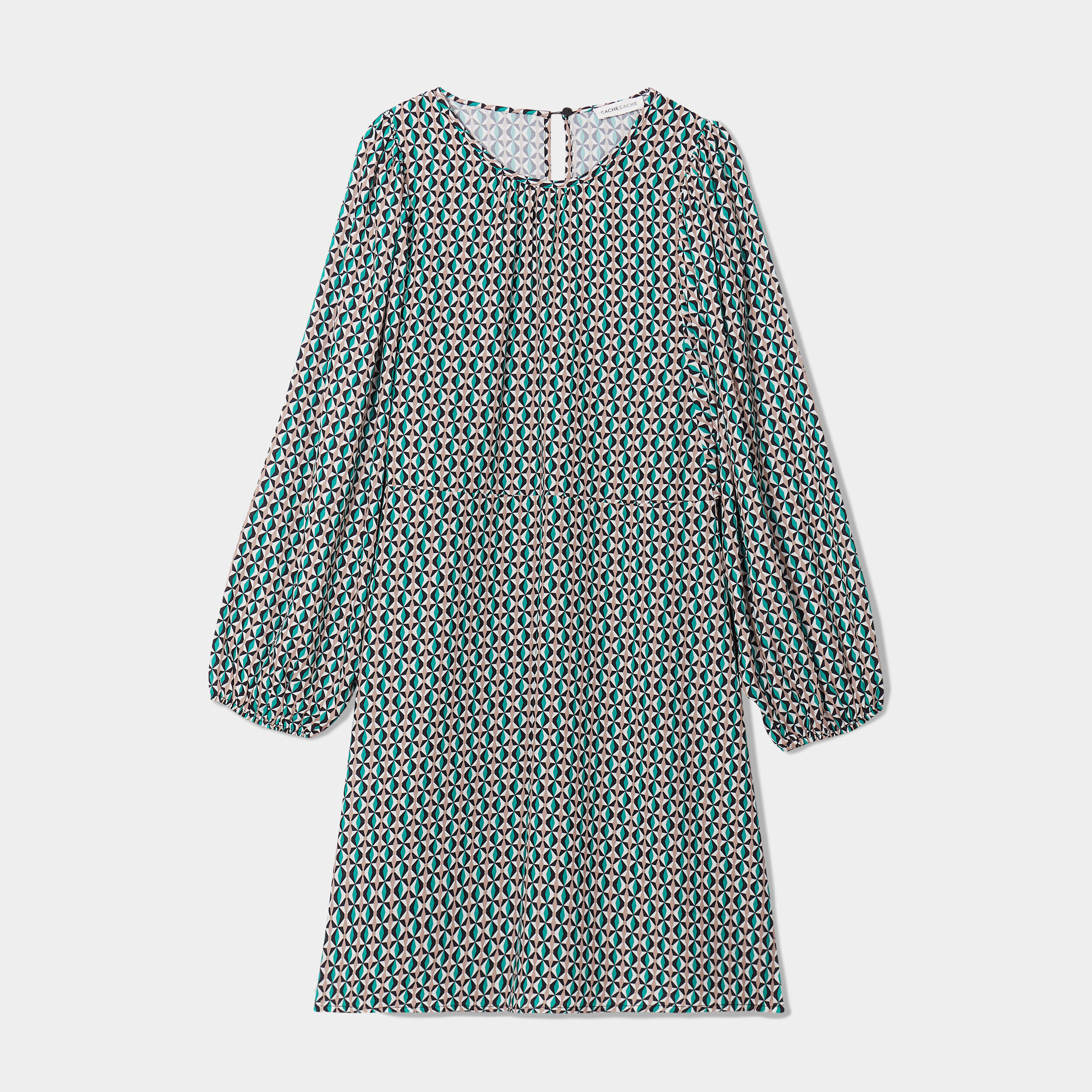 Robe trapèze fluide vert émeraude femme | Cache Cache