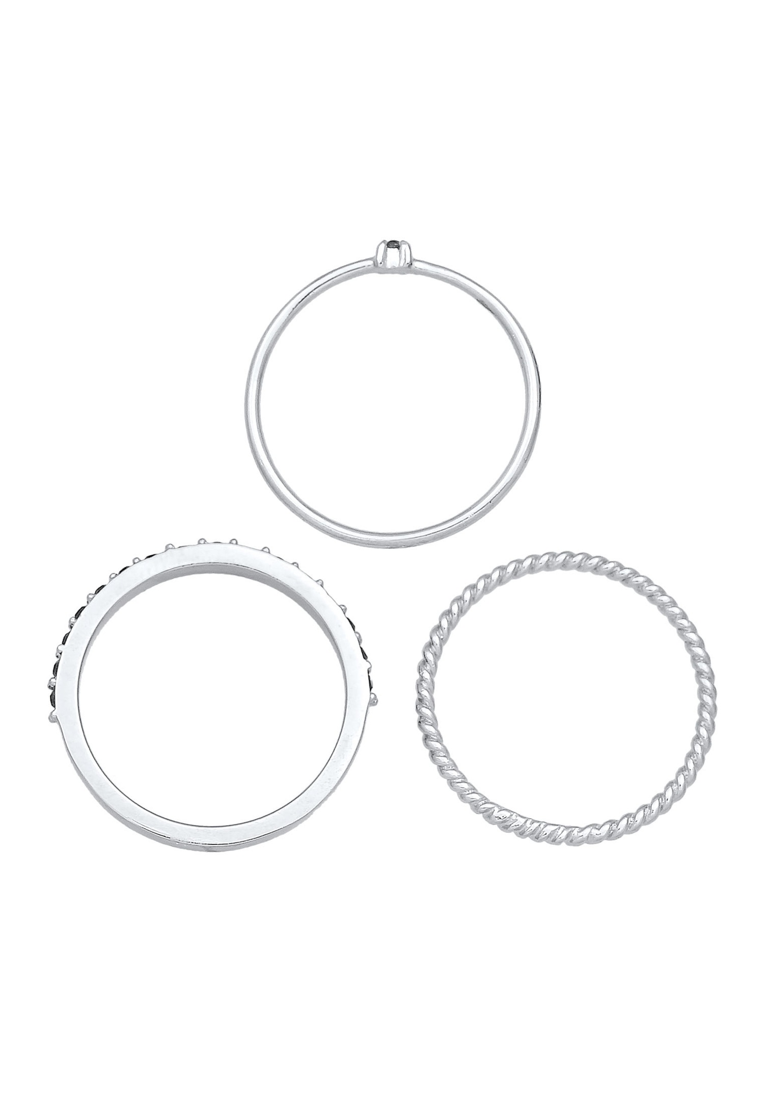 Dámska súprava Elli Pile Elegant Twisted Solitaire Trendy s čiernymi kryštálmi zo striebra 925