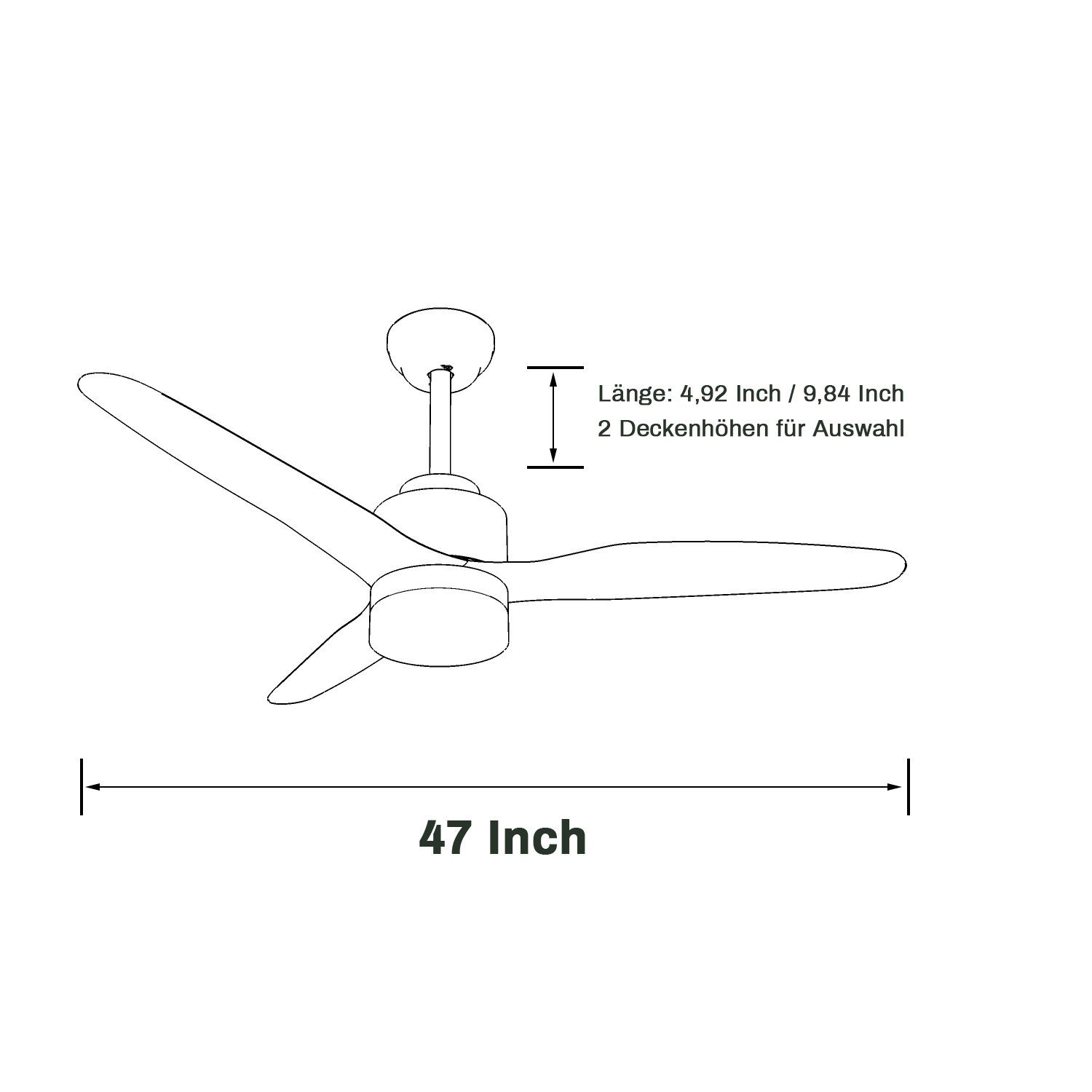 SONNI Deckenventilator Deckenventilator, mit Licht und Fernbedienung, Weiß / Schwarz, Decken Lampe 3 Stufen Ø 47 Inch Ø119cm Leuchte