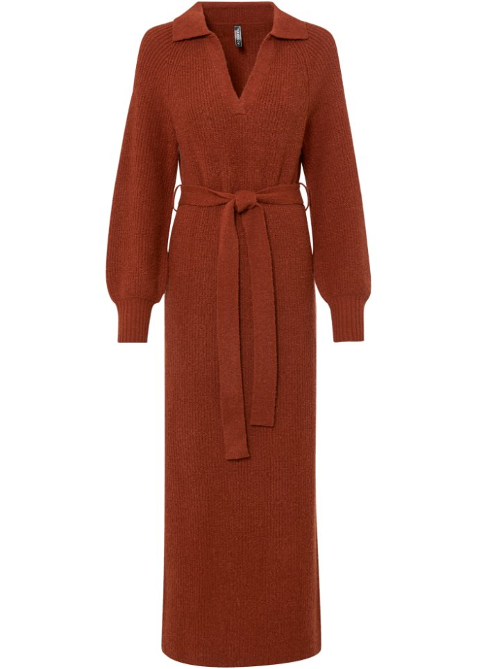 Strickkleid mit V-Ausschnitt und Gürtel (2-tlg. Set)