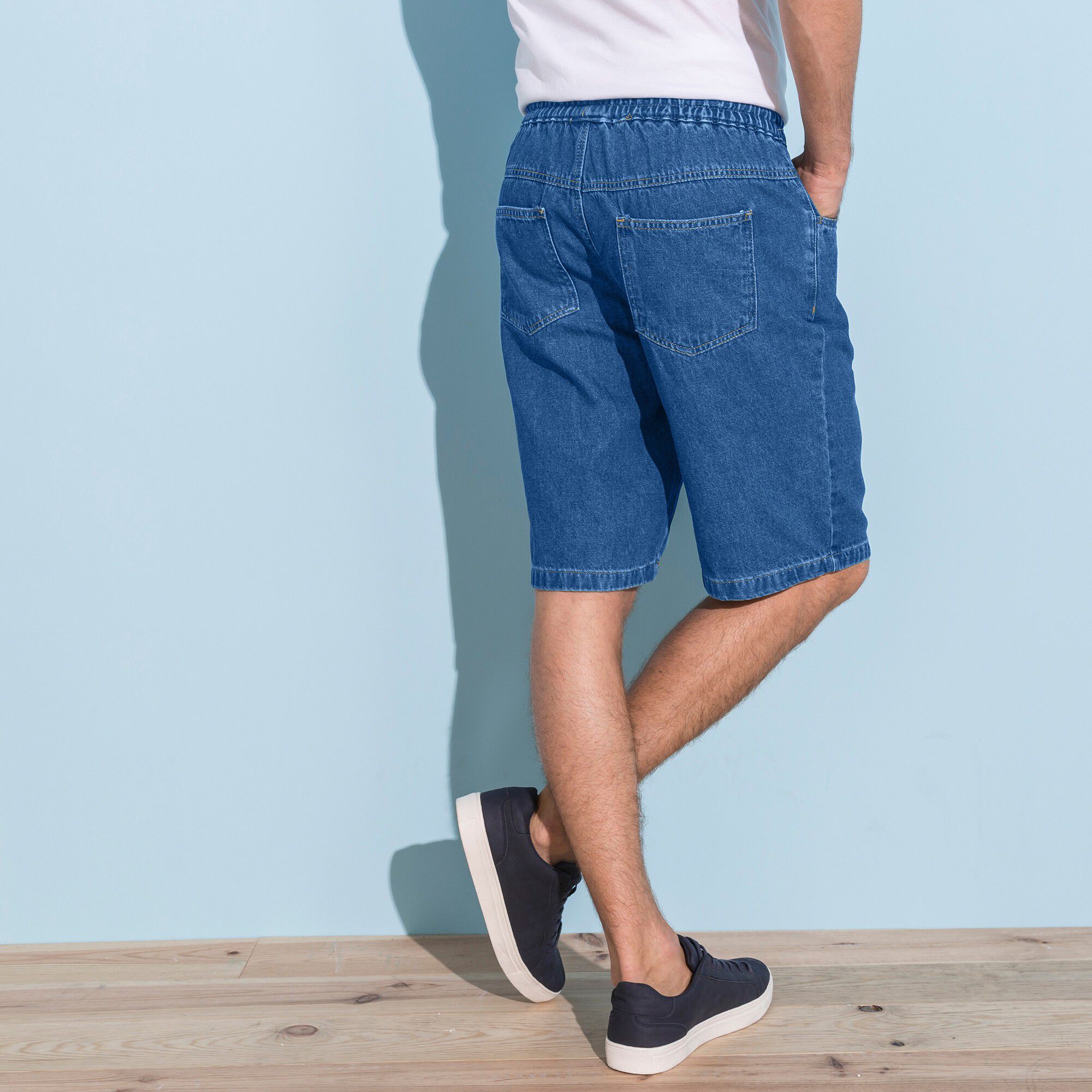 Bermuda denim léger taille élastiquée