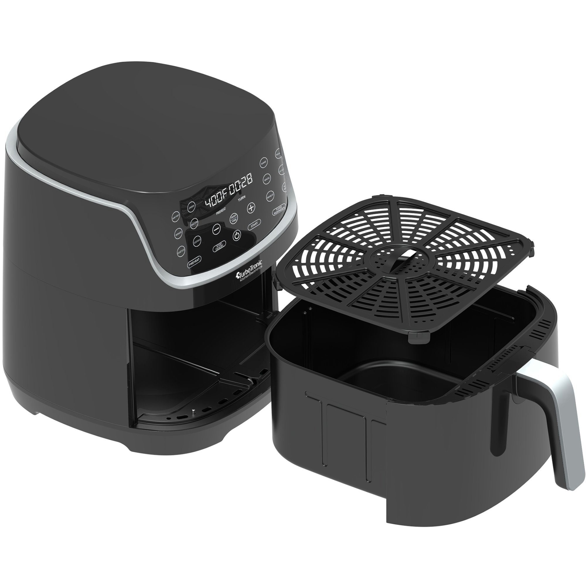 TurboTronic by Z-Line Heißluftfritteuse 8L, 13 Programme, XXL große Fritteuse Fettfrei ohne Öl, 80°C - 200°C, Power Camping Retro digital Airfryer AF13D