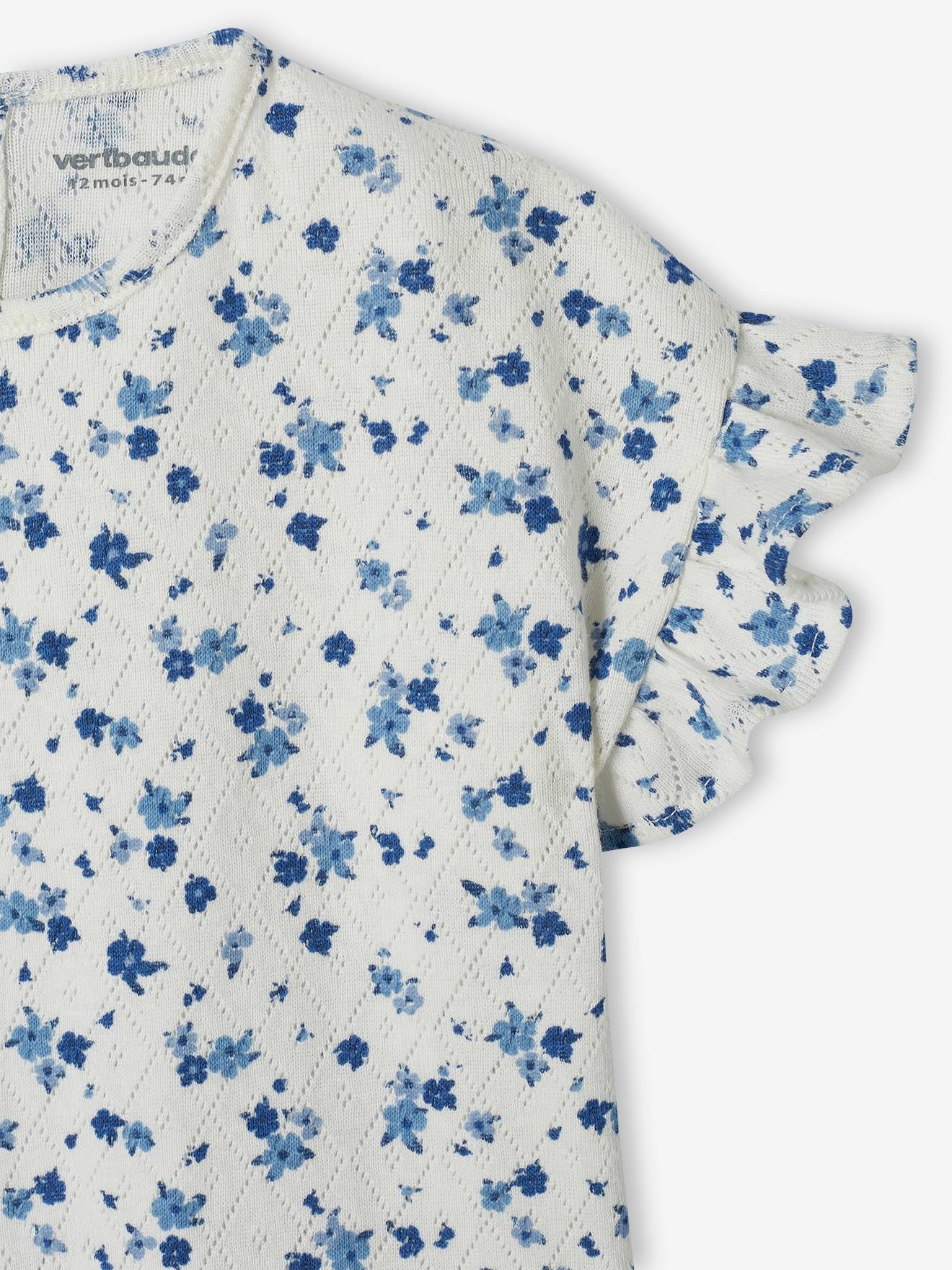 T-shirt fleuri bébé en pointelle écru
