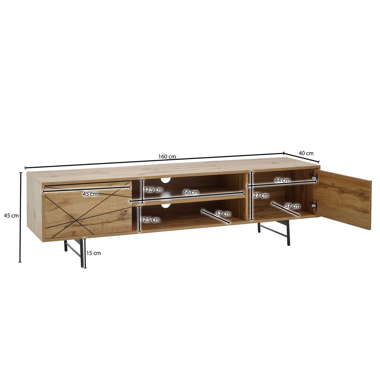 Wohnling Lowboard 160x45x40 cm Eiche-Dekor