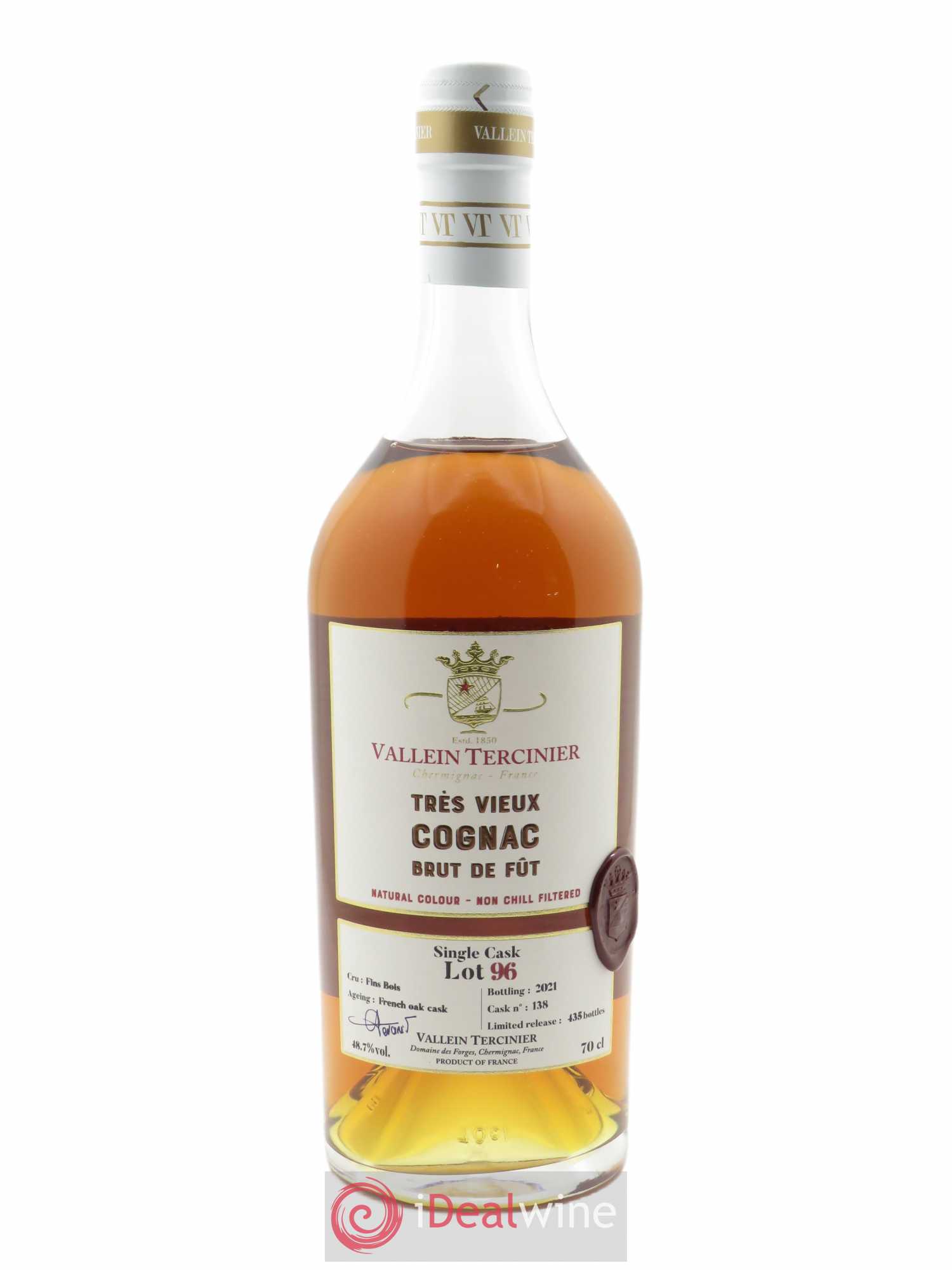 Cognac Vallein Tercinier Lot 96 Fins Bois Conquête (70cl)  - Lot de 1 Bouteille