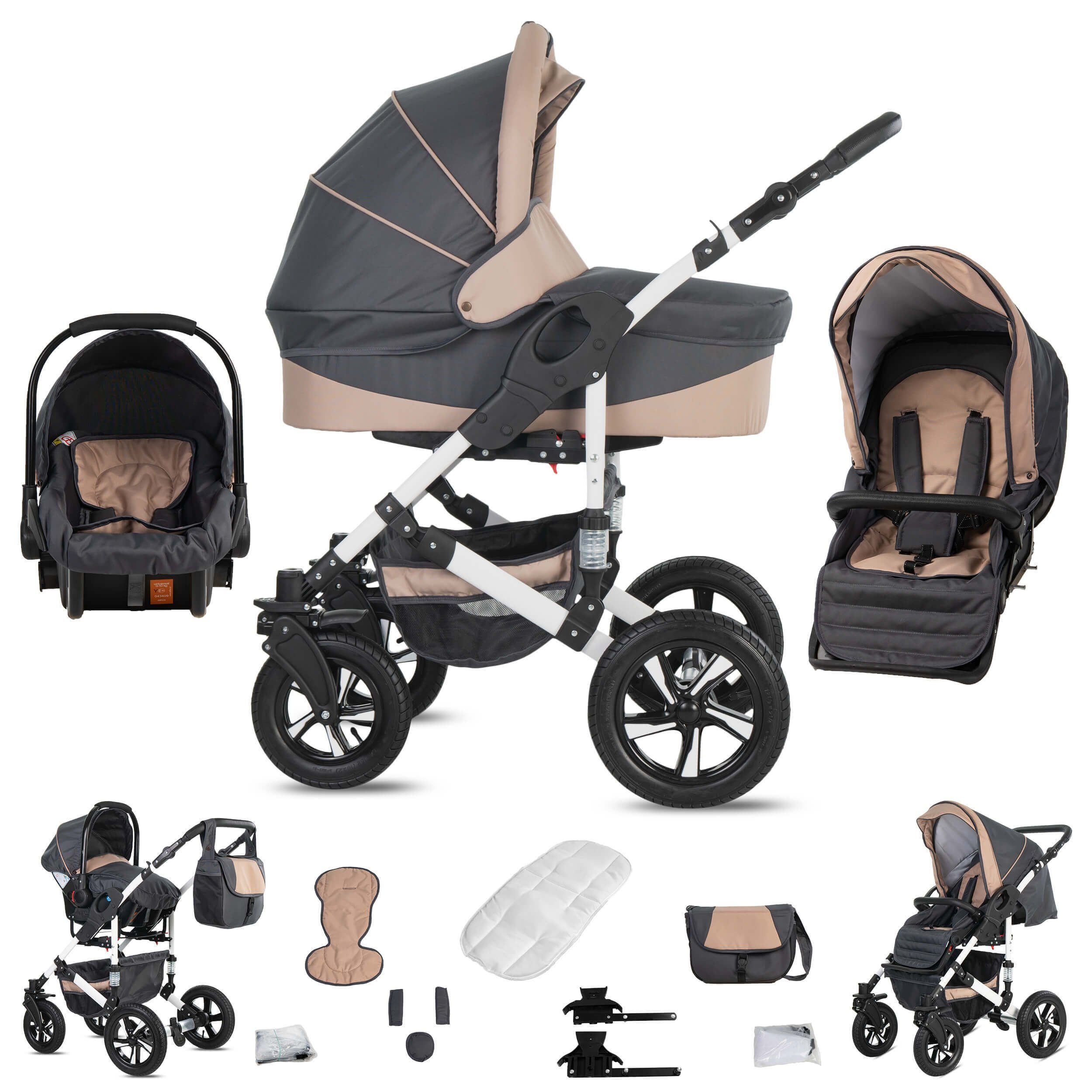 Friedrich Hugo baby's moving art Kombi-Kinderwagen Hamburg, 3 in 1, Hartgummireifen