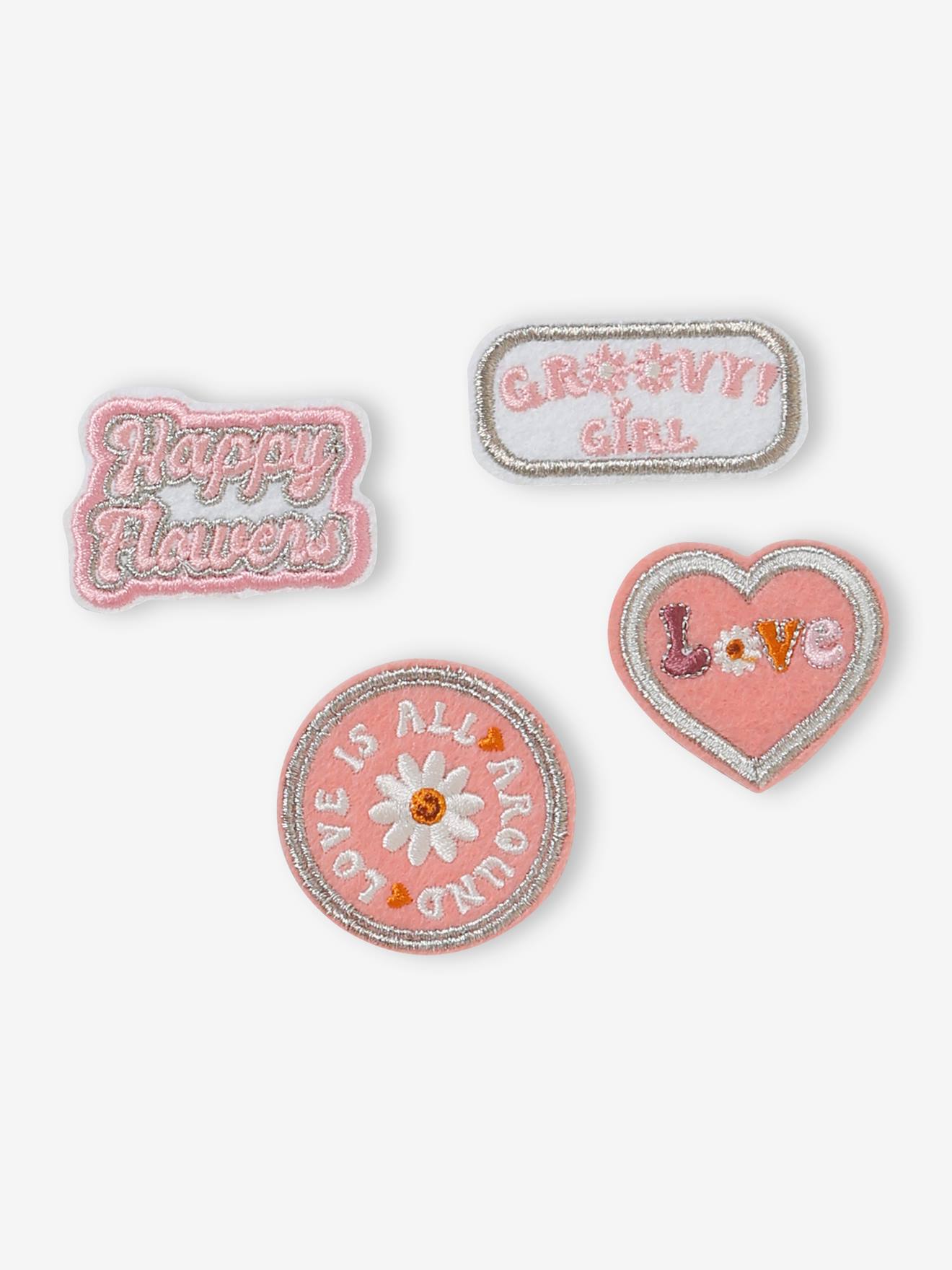 Lot de 4 badges thermocollants fille rose