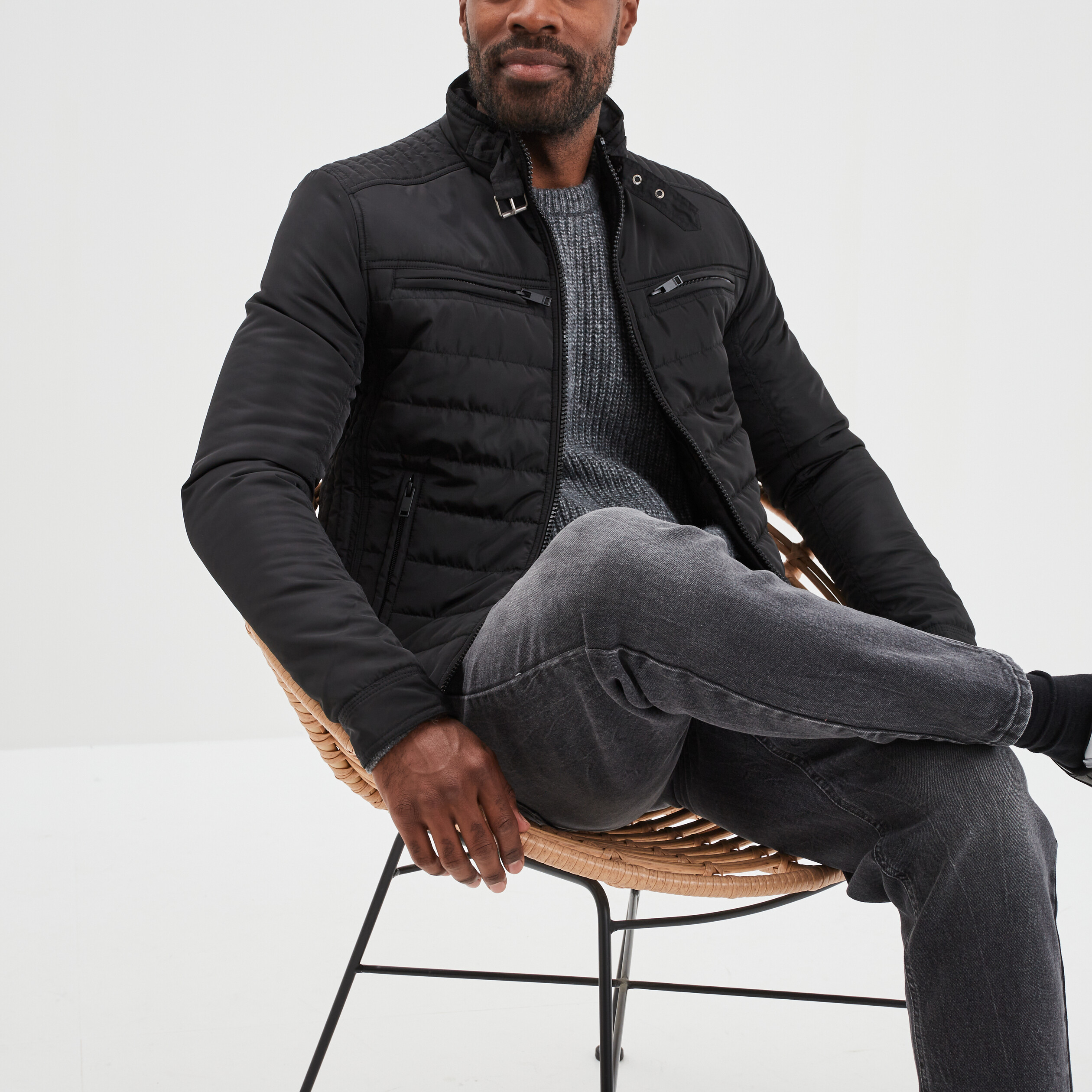 Blouson droite zippée noir homme | La Halle