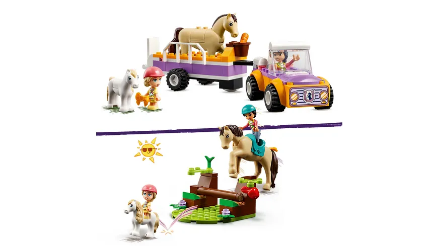LEGO Friends 42634 Pferde- und Pony-Anhänger, Perde-Spielzeug mit Figuren