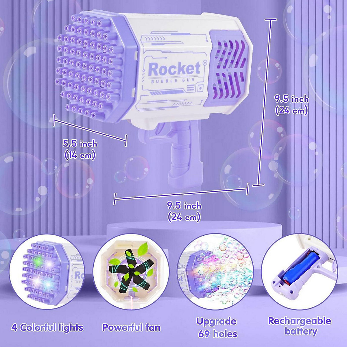 Seifenblasenmaschine Bubble Machine Elektrische Wasserpistole Outdoor Spielzeug - 69 Löcher Seifenblasen Hochzeit Toy Gun Mit Lichtern - Bubble Für Halloween Party Hochzeit Bubble 69 Loch Seifenblas