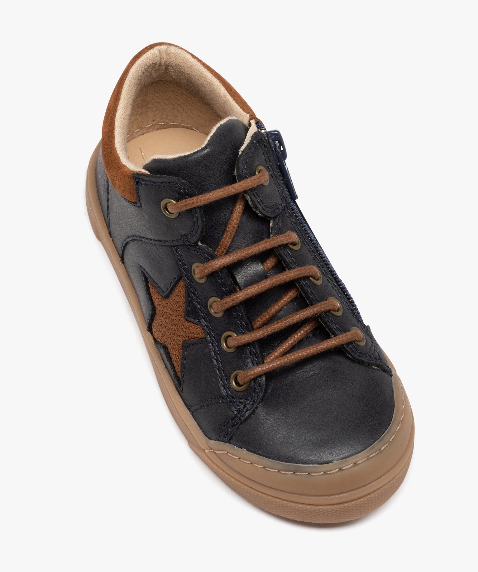 Boots Garçon bicolores dessus en cuir à lacets et à zip marine | GEMO