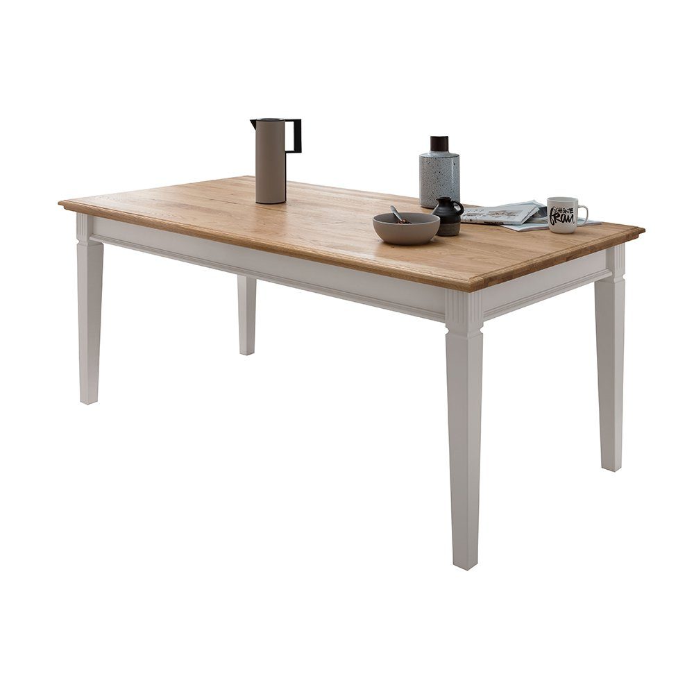 Lomadox Esszimmer-Set ESBJERG-69, (Spar-Set, 5-St), Kiefer weiß lackiert mit Eiche geölt, Landhausstil, inkl. Beleuchtung
