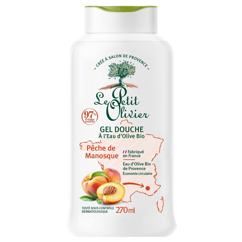 le petit olivier Gel Douche Hydratant à l'Eau d'Olive BIO Pêche de Manosque Gel Douche Hydratant