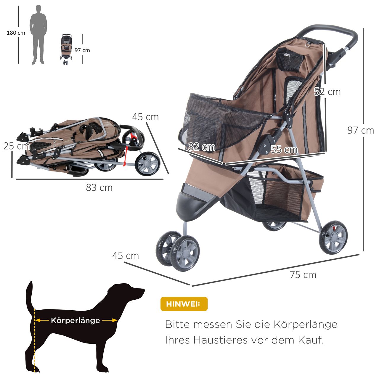PawHut Hundewagen Hundebuggy Katzenwagen Tierbuggy Pet Stroller Hunde 4 Farben