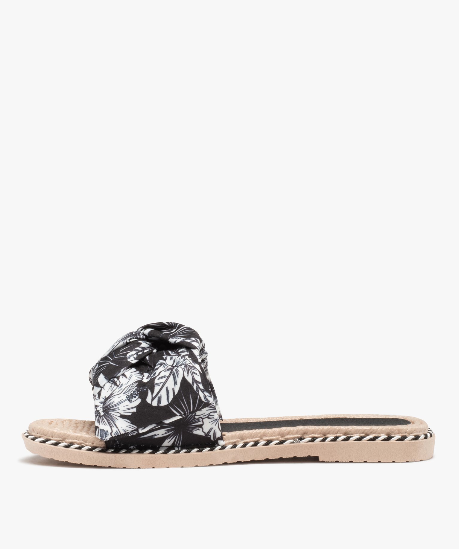 Mules de piscine femme à bandeau en toile imprimée noir | GEMO