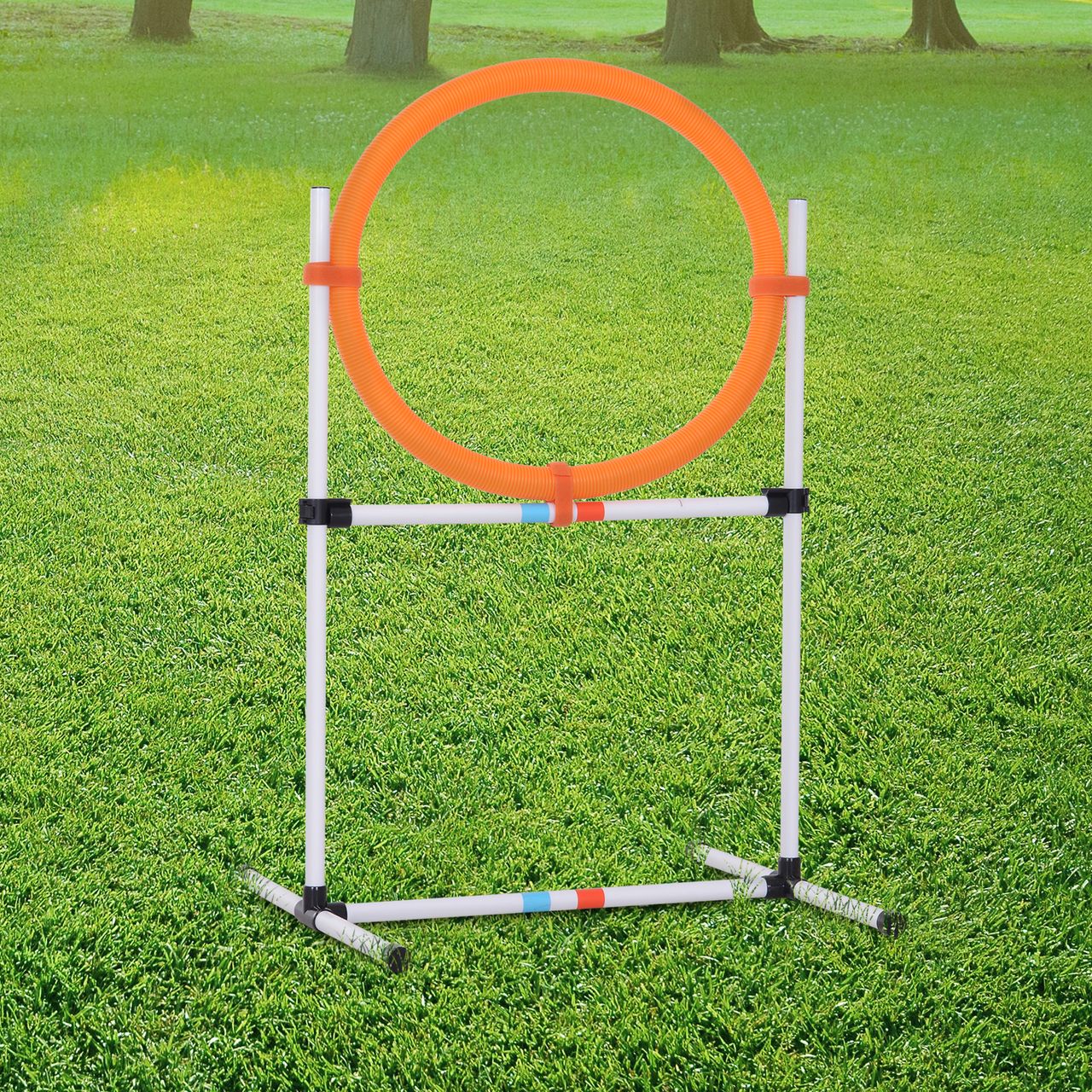 PawHut Hundetrainingsset Springring für Haustier-Agility-Training tragbar PE Weiß   Orange 74,5 x 66 x 91 cm