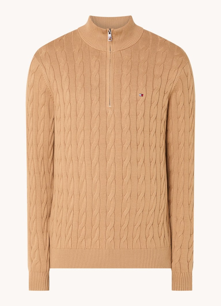Tommy Hilfiger Cable-knit sweater with half zip and logo