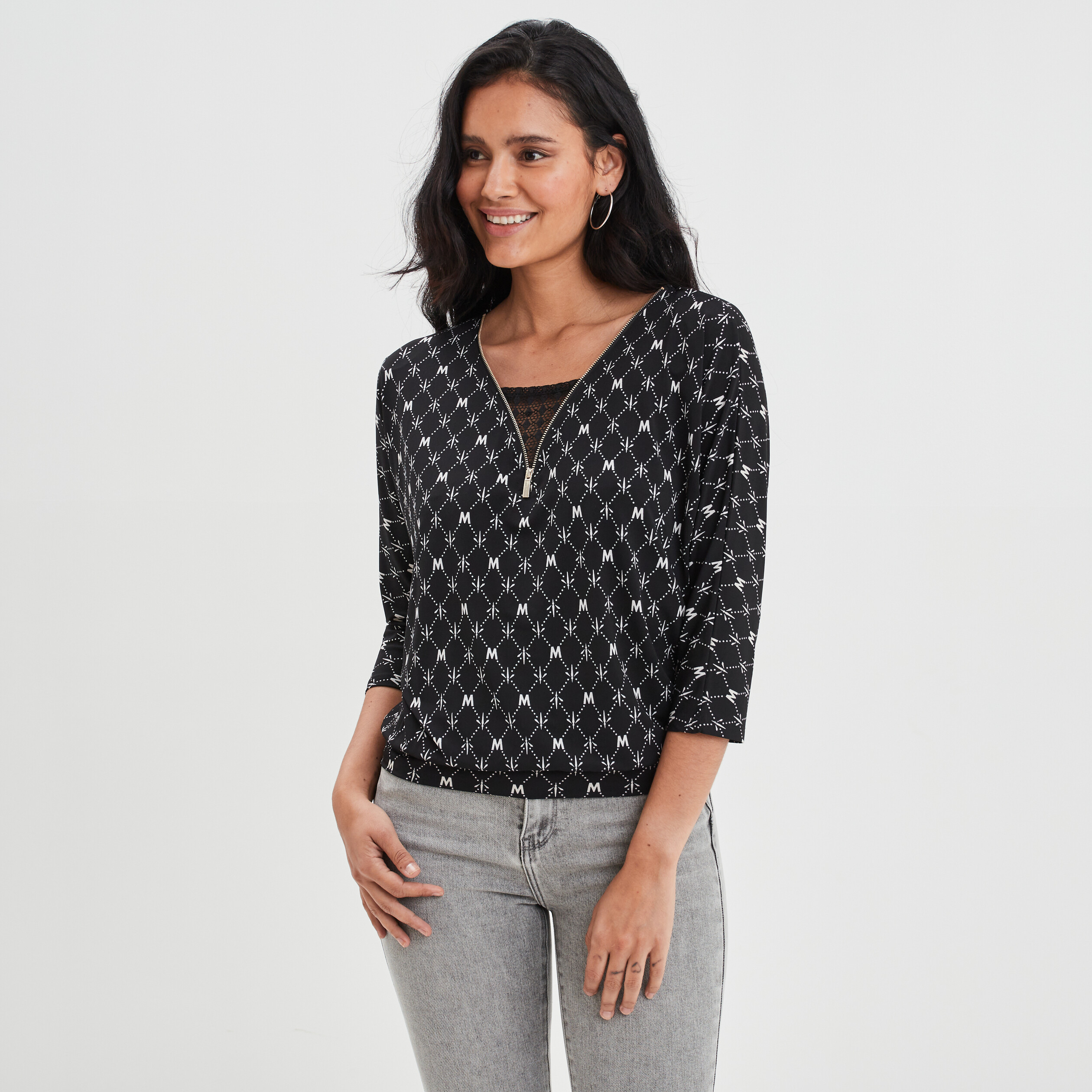 T-shirt manches 3 4 noir femme | La Halle