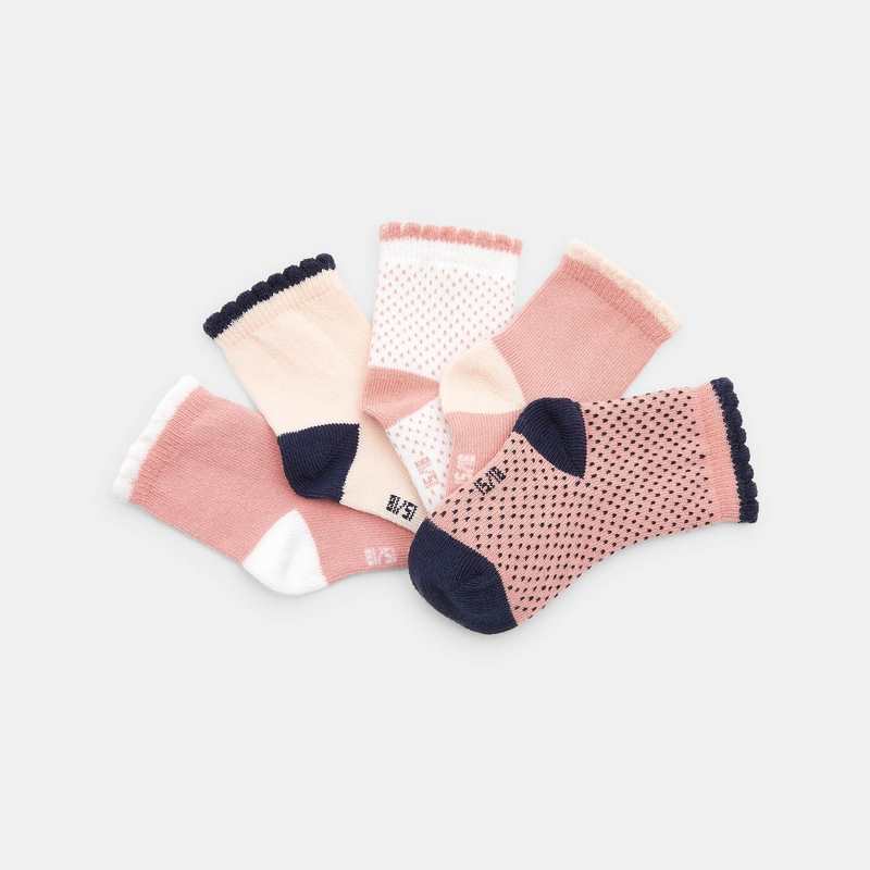 Chaussettes festonnées (lots de 5) roses bébé fille