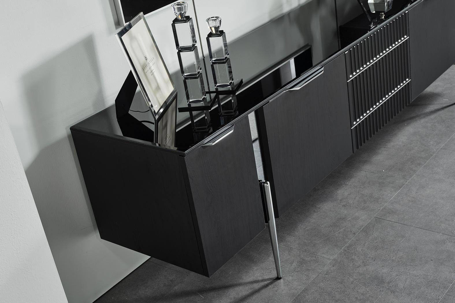 JVmoebel Wohnwand Schwarzer TV-Ständer Designer Wohnzimmer Möbel Luxus Wandschrank 3tlg, (1-St., Vitrine, TV Ständer, Wandschrank), Made in Europa