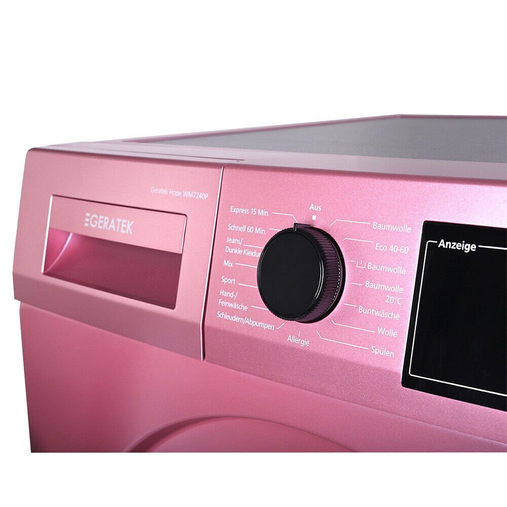Geratek Waschmaschine Hope WM 7240 P, 7 kg, 1400 U/min, Pink Rosa / Kindersicherung / Restlaufanzeige