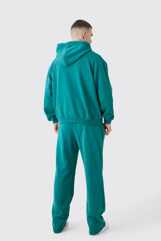 Tall gewaschener Oversize Official Trainingsanzug mit Reißverschluss und Kapuze