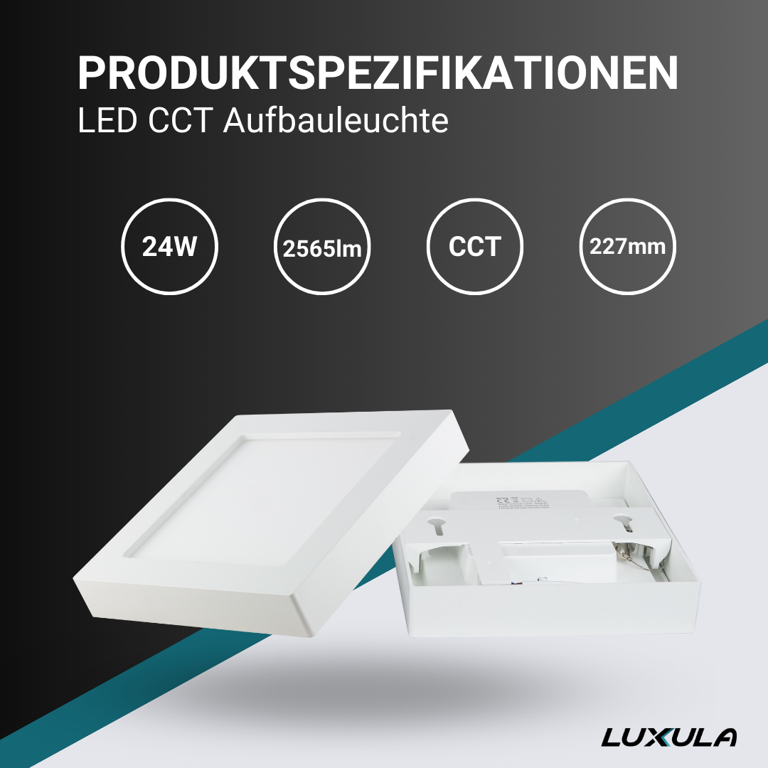 LUXULA LED CCT Aufbauleuchte, 24W, 227x227mm