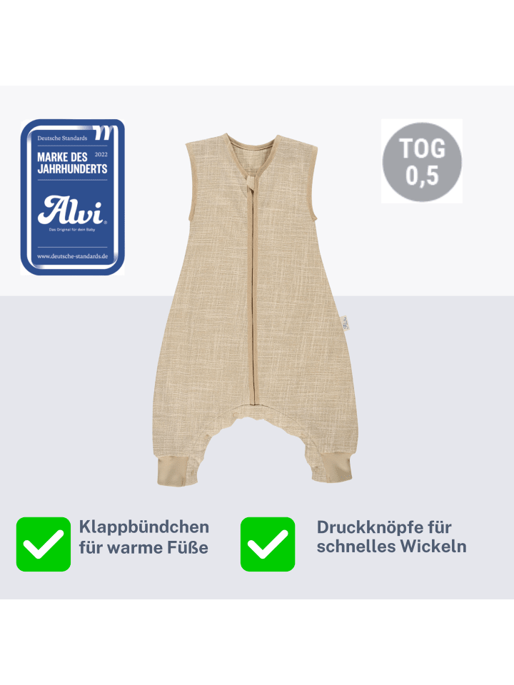 Kinderhaus Blaubär Mull Sleep-Overall Schlafsack light TOP in Natur günstig kaufen