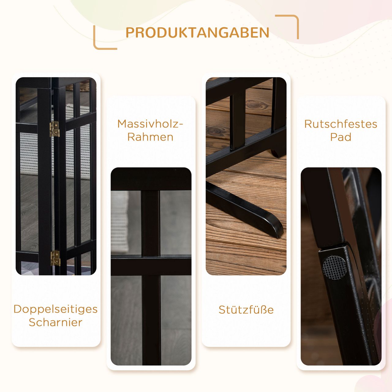 PawHut Absperrgitter Hunde, klappbares Hundegitter aus Holz, Türschutzgitter
