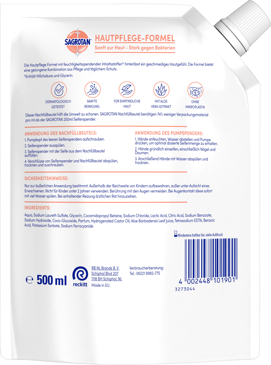 Flüssigseife sanft zur Haut Aloe Vera  Nachfüllpack, 500 ml