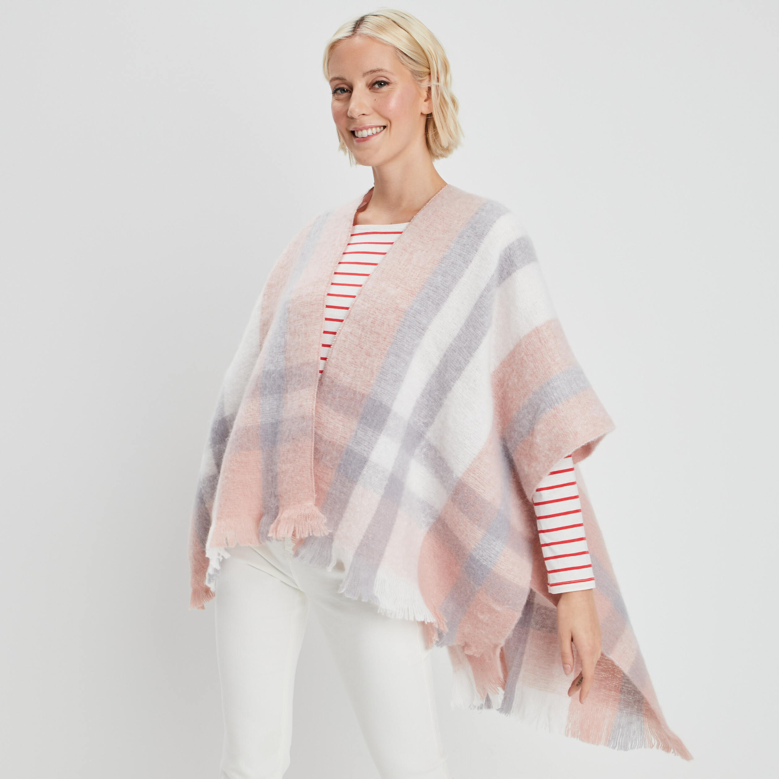 Poncho avec franges rose femme | La Halle