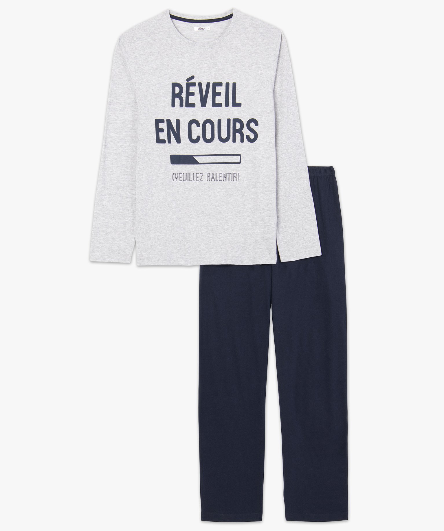 Pyjama homme à manches longues et pantalon large gris | GEMO