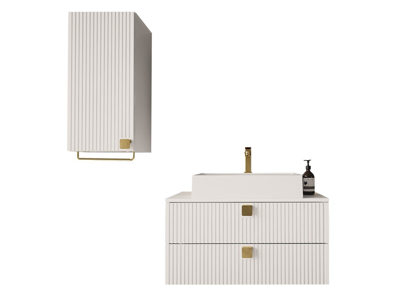 Mirjan24 Badmöbel-Set Gariano IV, (3er-Set, mit Siphon, Waschbecken, Badezimmerschrank, Waschbeckenschrank), Griffe in der Farbe Gold
