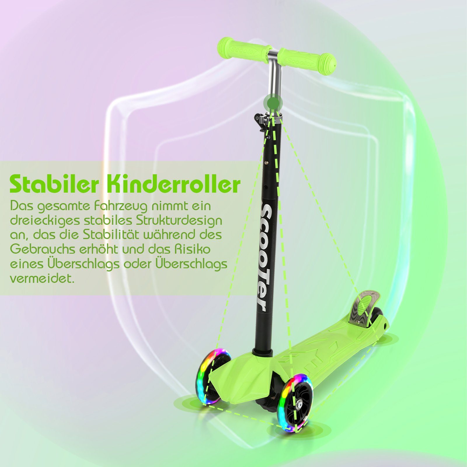 TolleTour Scooter Kinderroller Tretroller LED-Räder bis 50 kg Höhenverstellbar