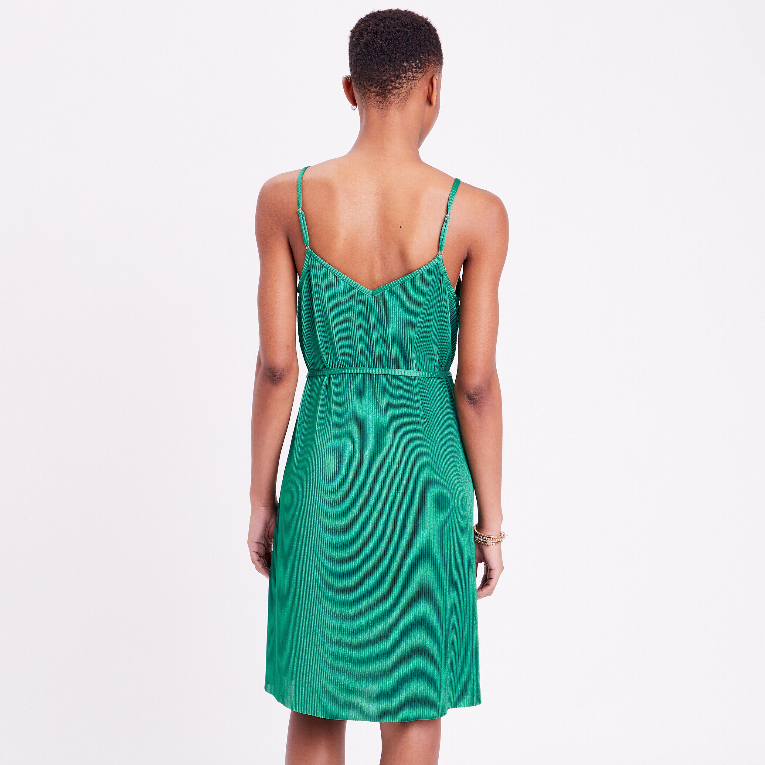 Robe droite plissée vert femme | Cache Cache