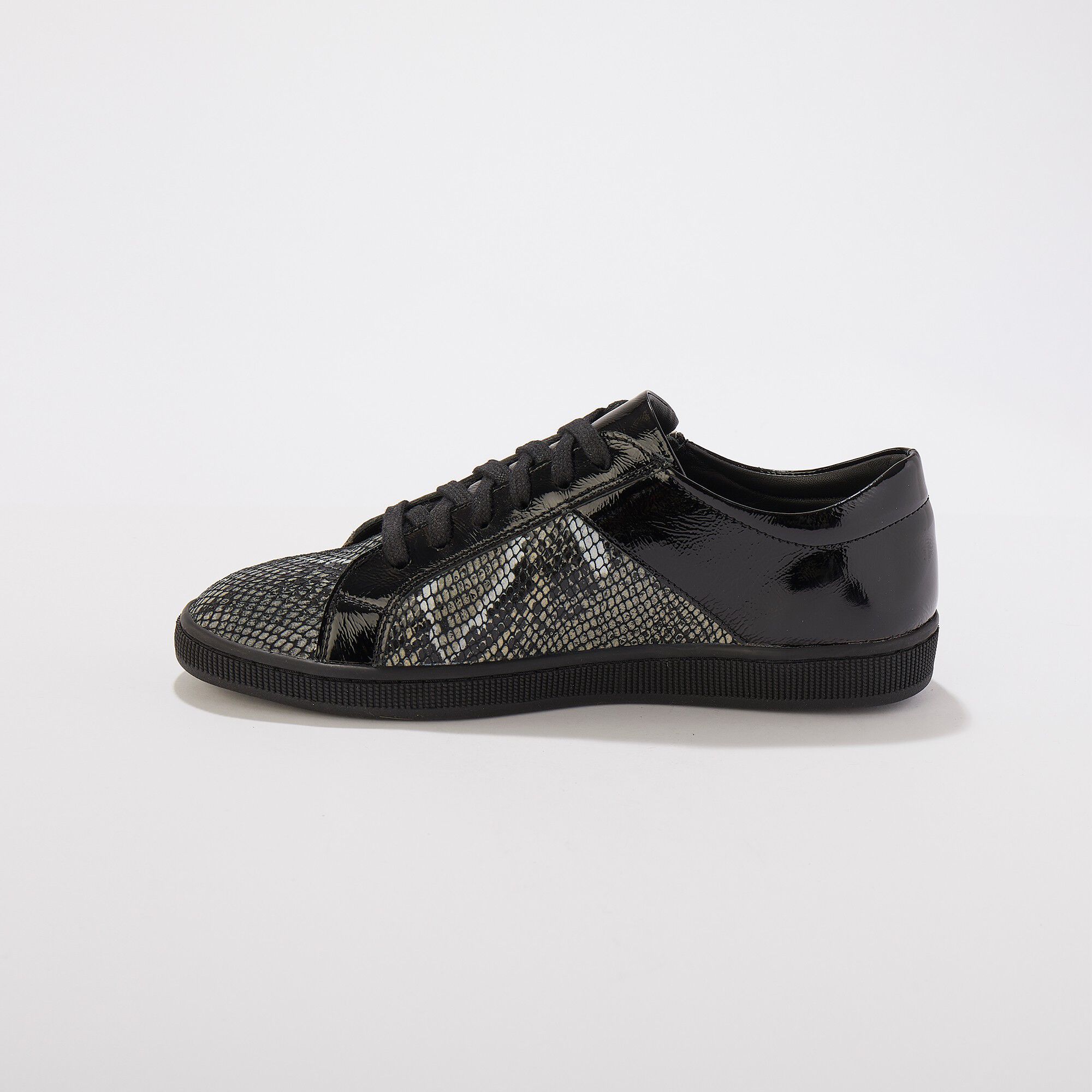Basket zippée en cuir souple bi-matière