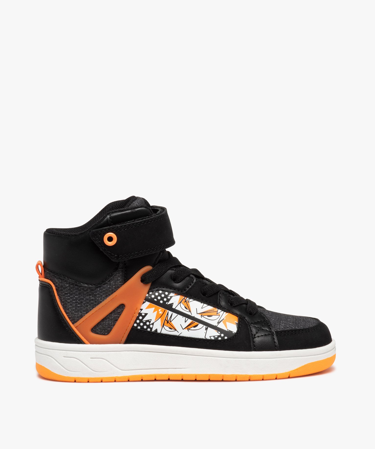 Basket mid-cut fermeture scratch avec motif manga Garçon noir | GEMO