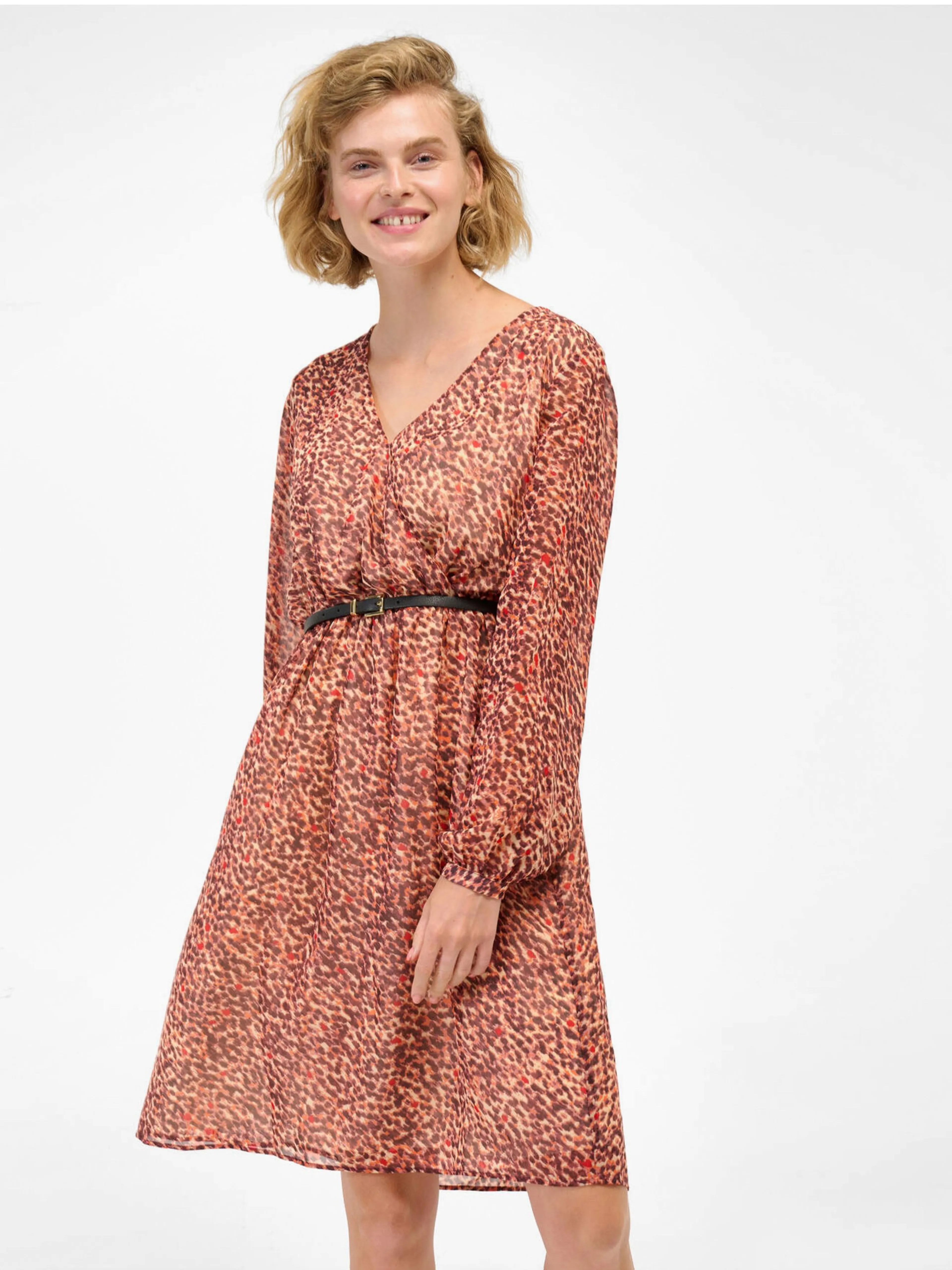 Ziegelfarbenes Musterkleid ORSAY