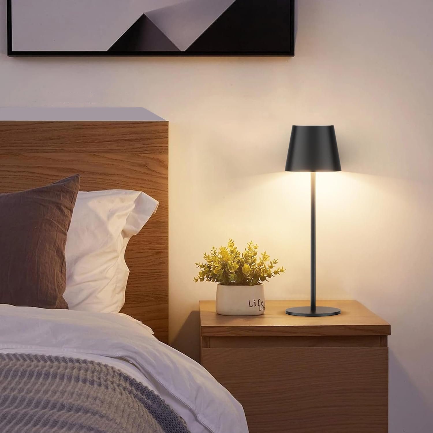 AKKEE LED Tischleuchte Außen-Tischleuchte Tischleuchten Kabellos Schwarz LED Tischlampe, Wiederaufladbar, LED fest integriert, 8 Farben verfügbar+ Dimmbare Tischleuchte, mit Touch-Schalter für Innen und Außenbereich