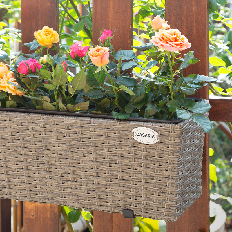Casaria Blumenkasten - Balkonkasten Polyrattan 60 x 20 x 19cm 2er Set creme