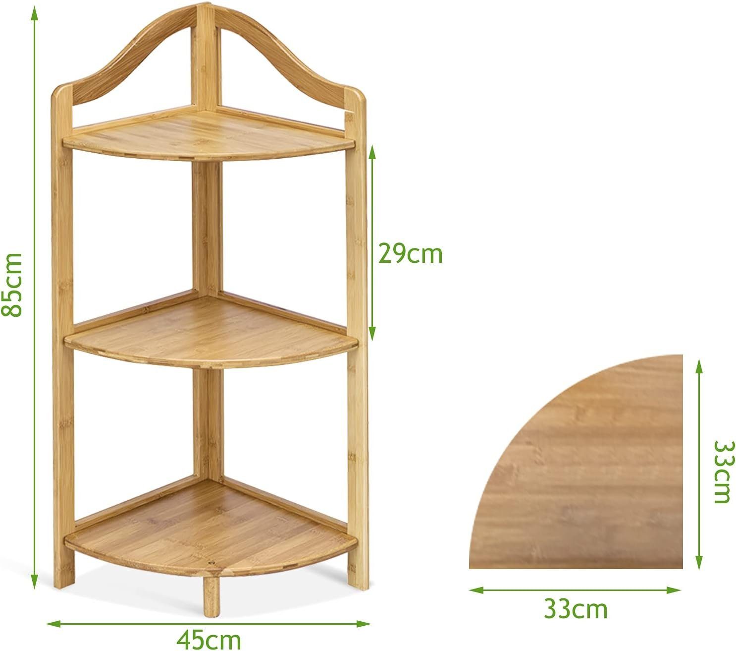 KOMFOTTEU Eckregal Standregal, mit 3 Etagen, aus Bambu, 33 × 33 × 85 cm