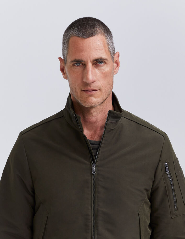 Bomber kaki à col montant intérieur Sherpa Homme