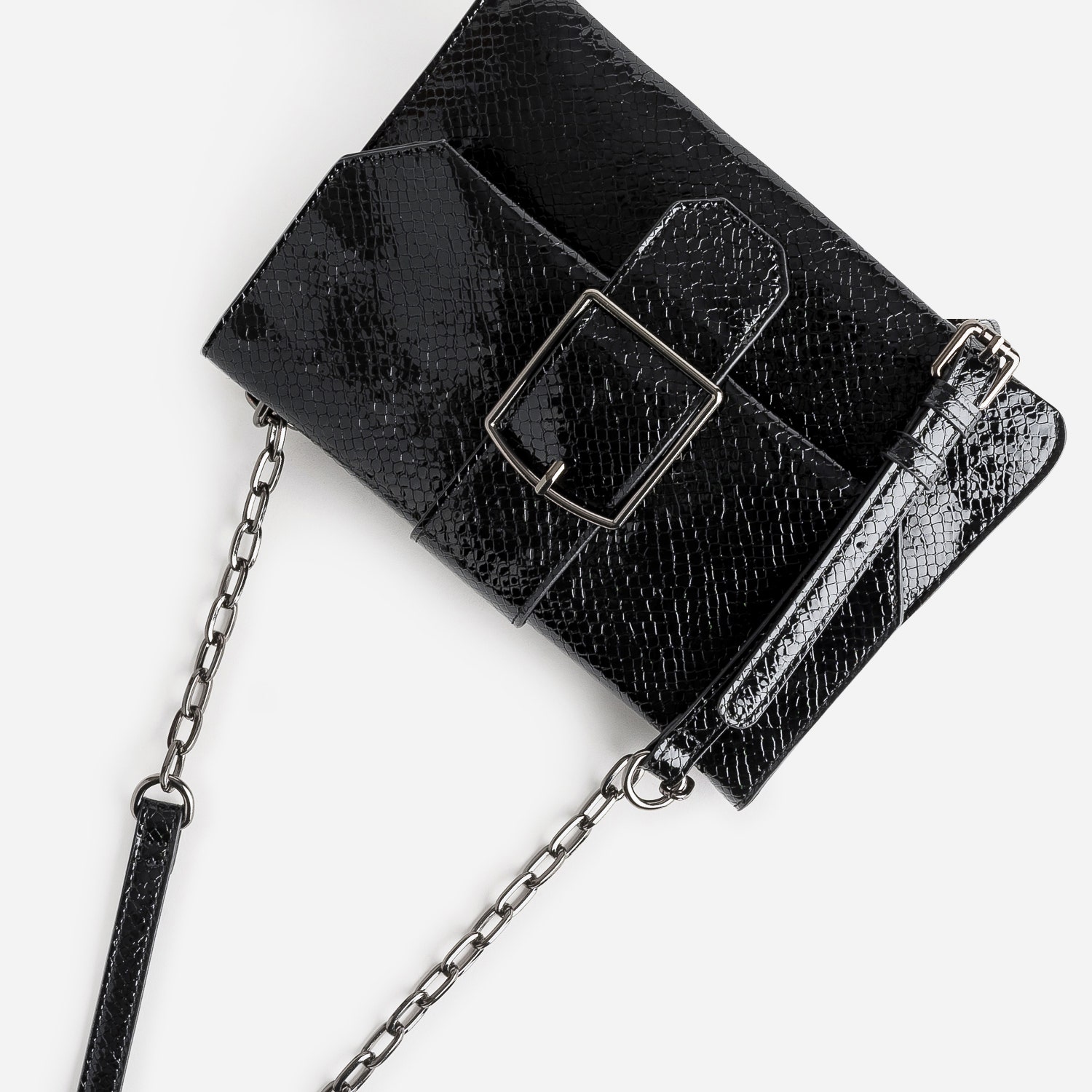 Sac à main TEXTO noir verni effet python