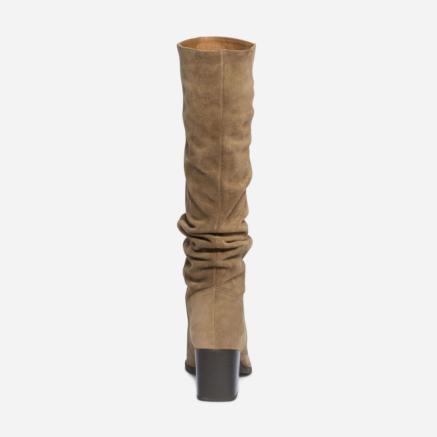 Botte TEXTO taupe en cuir velours éco-conçu à tige plissée