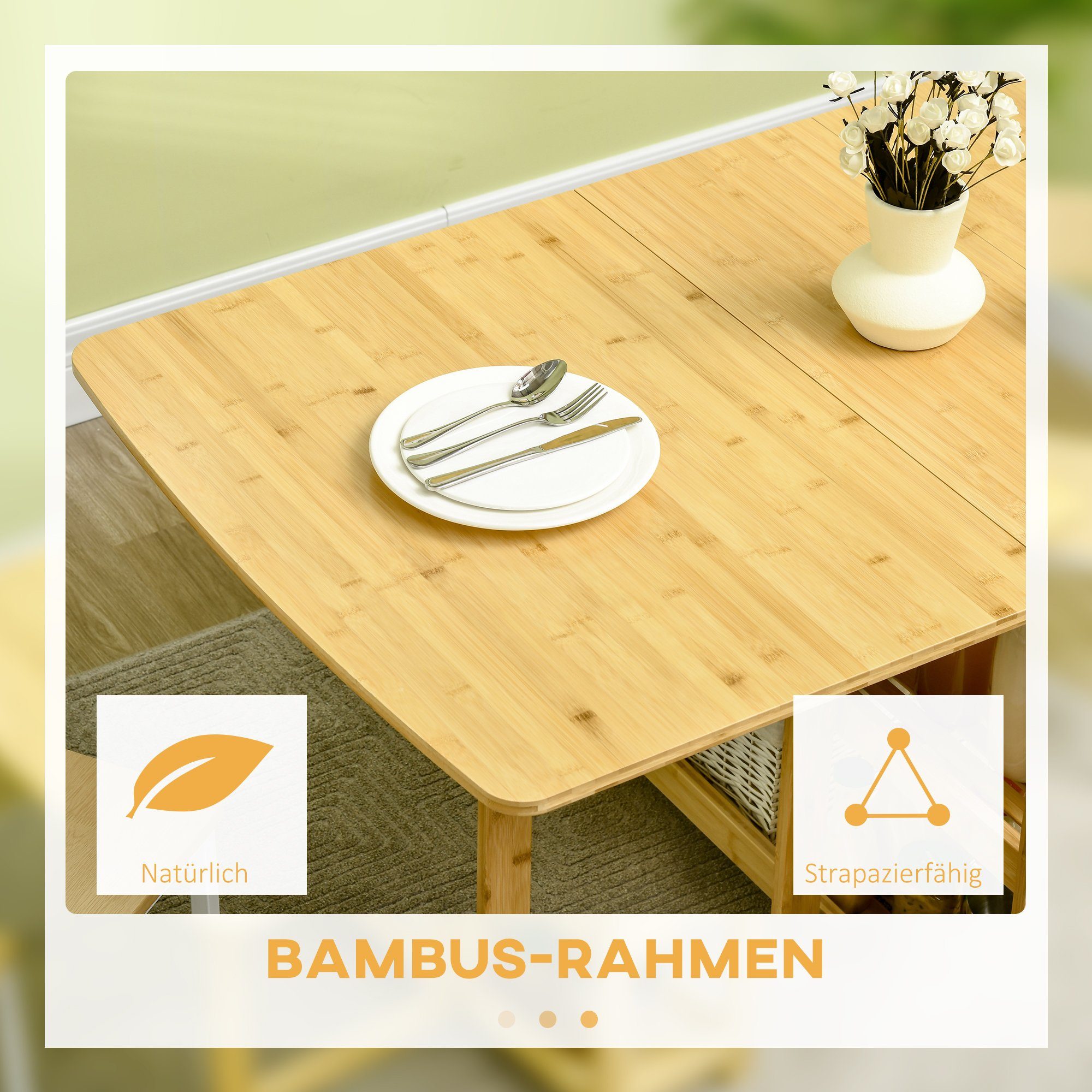 HOMCOM Klapptisch Esstisch, zwei klappbare Seiten, zwei Ablagen, 149,5 x 80 x 73,5cm (Set, 1-St., 1 x Klapptisch), Breite 80 cm