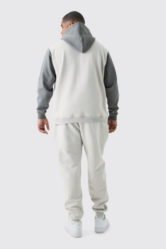Plus Slim-Fit Colorblock Trainingsanzug mit Reißverschluss